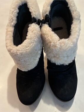 UGG Black Suede Ankle Boots with Cream Shearling Cuff